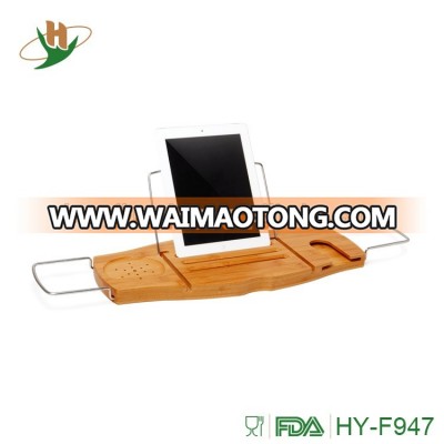 Preminum natural wooden bamboo bathtub caddy with extending sides