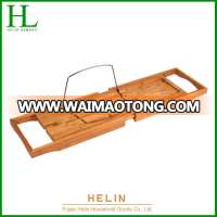 Wholesale bamboo bathtub caddy with metal book rack