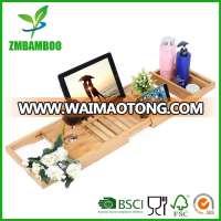 Luxury Bamboo Bathtub Caddy Tray with Extending Sides, Shower Organizer