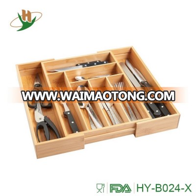 Kitchen bamboo expandable cutlery tray drawer organizer with MDF